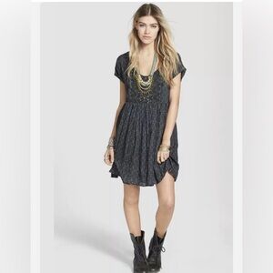 Free People Sundown Babydoll Mini Dress Medium T-Strap Back